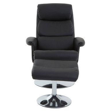 Denton Recliner Chair | Black Leather Effect Recliner Chair with Footstool