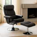 Denton Recliner Chair | Black Leather Effect Recliner Chair with Footstool