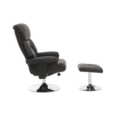 Denton Recliner Chair | Black Leather Effect Reclining Chair And Footstool