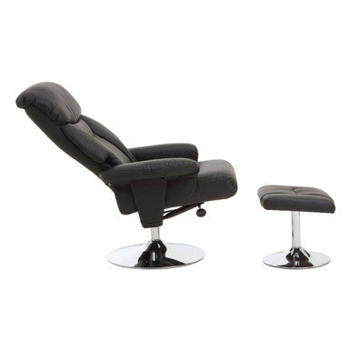 Denton Recliner Chair | Black Leather Effect Reclining Chair And Footstool