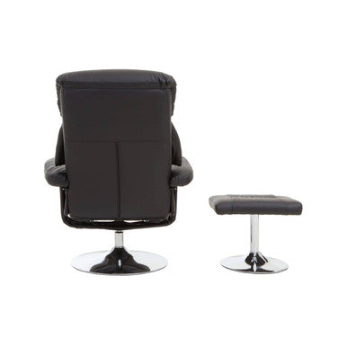 Denton Recliner Chair | Black Leather Effect Reclining Chair And Footstool