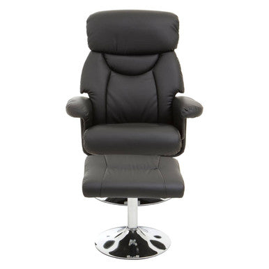 Denton Recliner Chair | Black Leather Effect Reclining Chair And Footstool