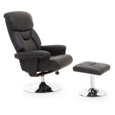Denton Recliner Chair | Black Leather Effect Reclining Chair And Footstool