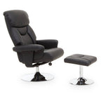 Denton Recliner Chair | Black Leather Effect Reclining Chair And Footstool