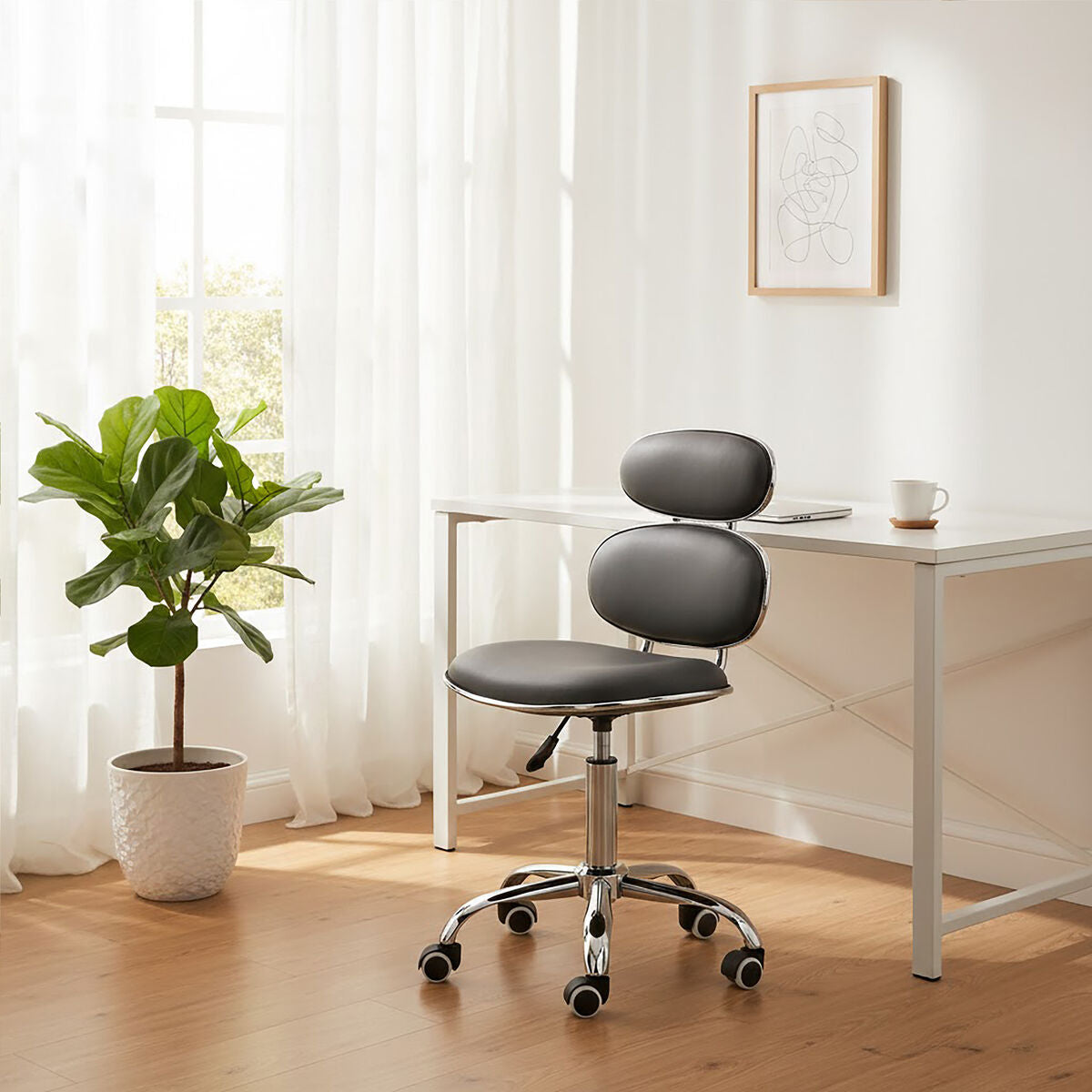 Fran Office Chair | Grey Leather Effect Home Office Chair
