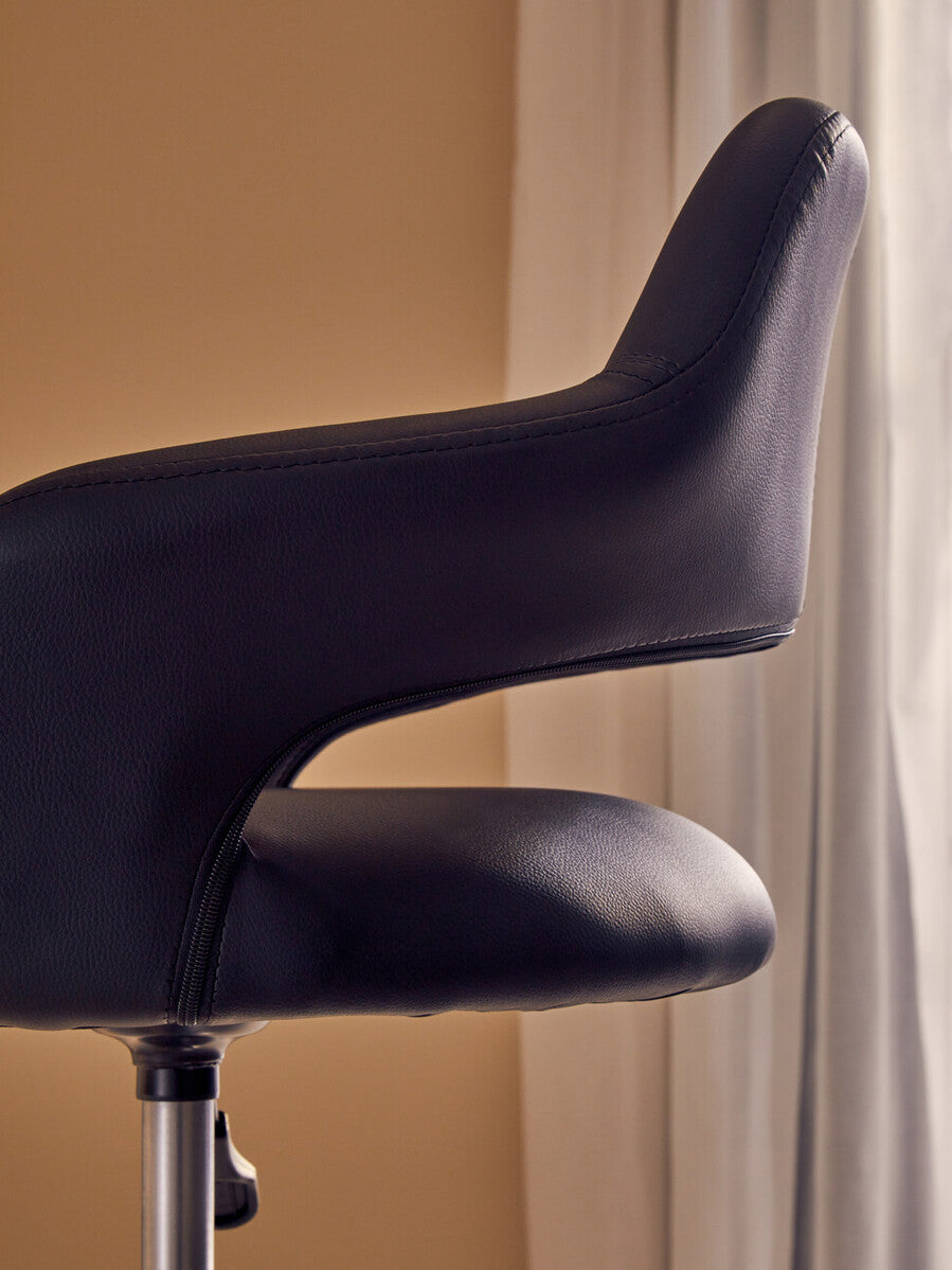Fionna Office Chair | Black Leather Effect Curved Back Home Office Chair