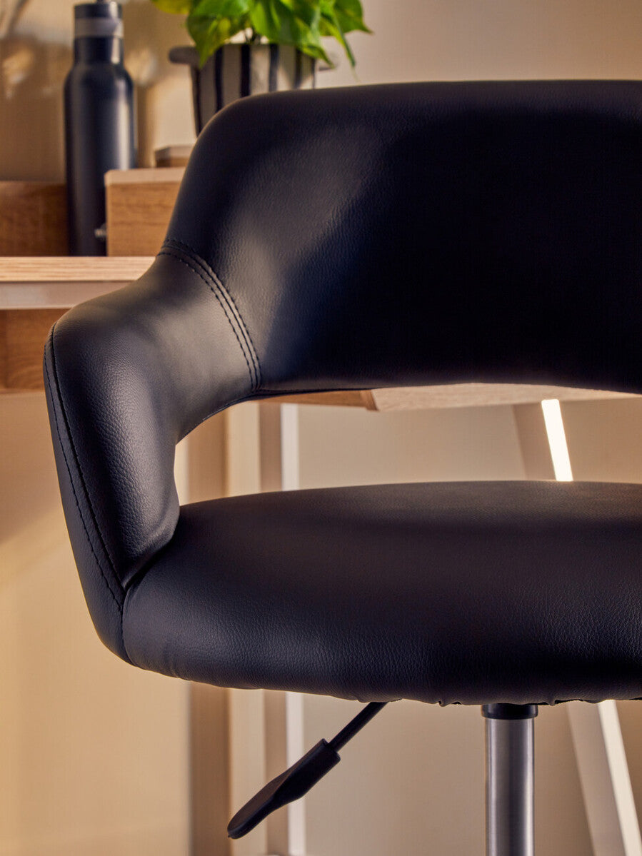 Fionna Office Chair | Black Leather Effect Curved Back Home Office Chair
