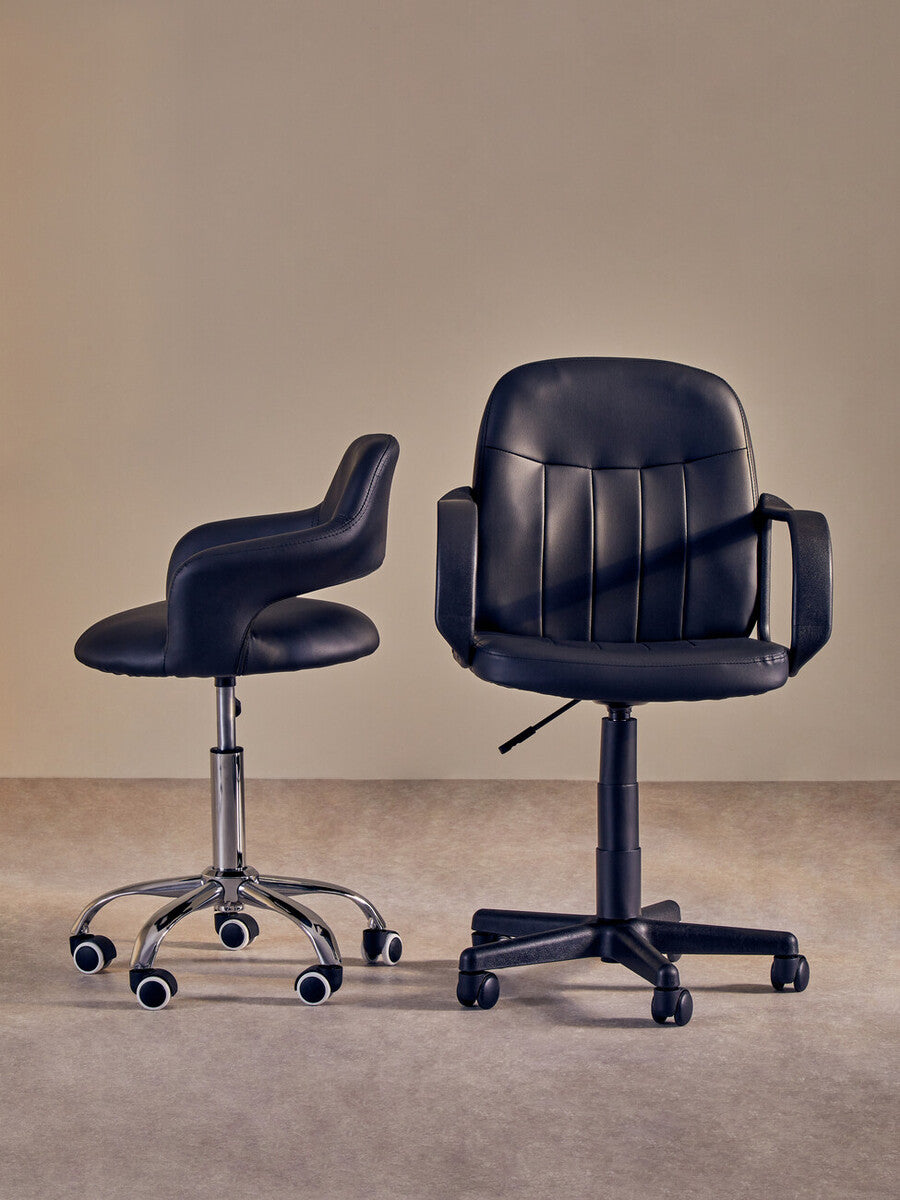 Fionna Office Chair | Black Leather Effect Curved Back Home Office Chair