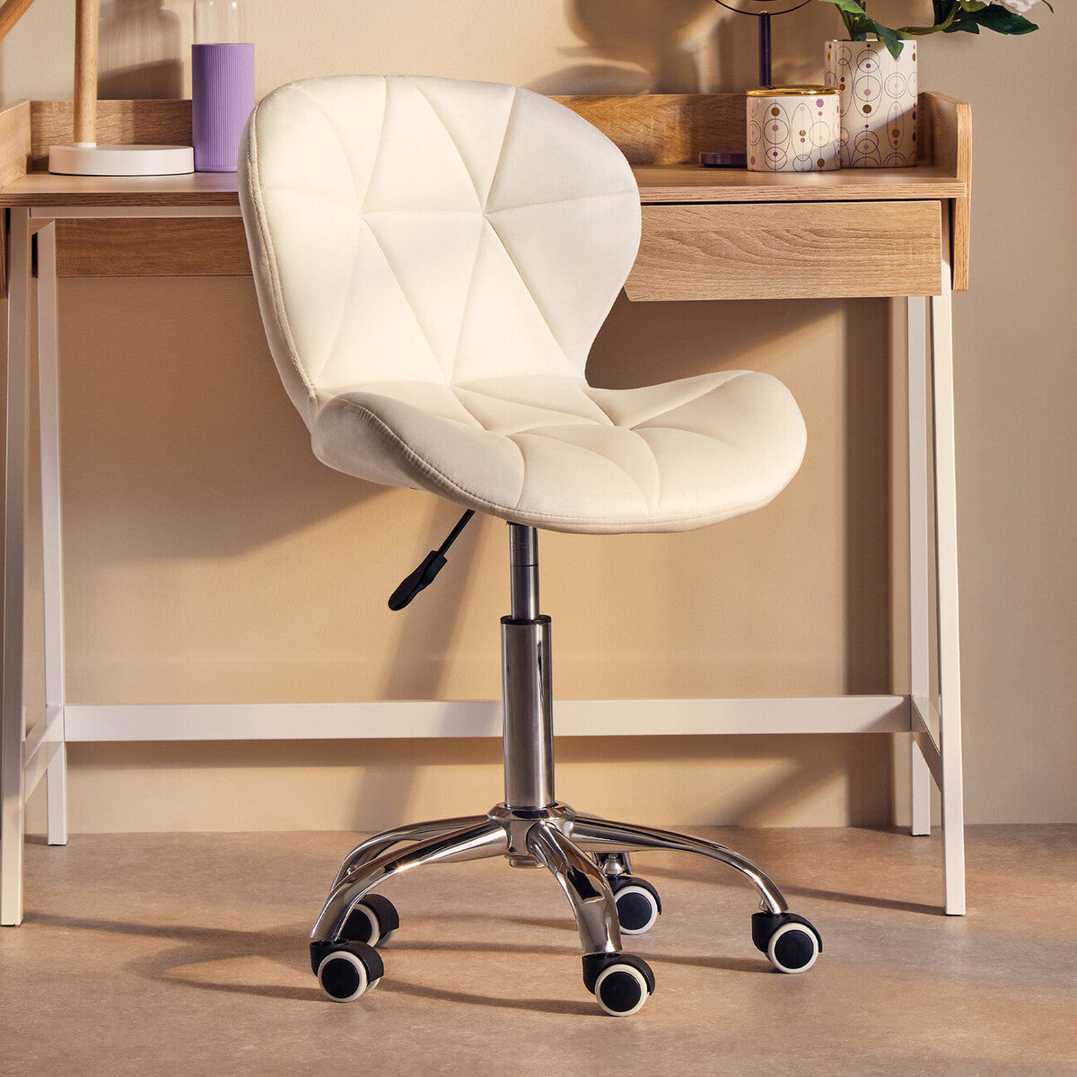 Franki Office Chair | White Velvet Quilted Home Office Chair