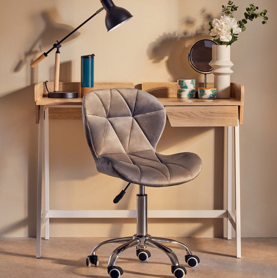 Franki Office Chair | Grey Velvet Quilted Home Office Chair