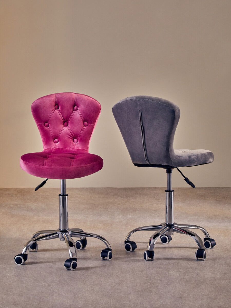 Fayth Office Chair | Grey Velvet Button Tufted Home Office Chair