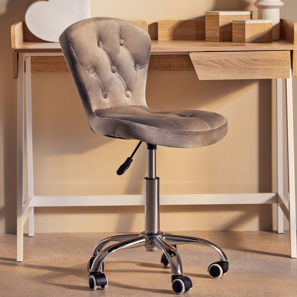 Fayth Office Chair | Grey Velvet Button Tufted Home Office Chair