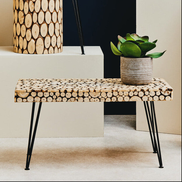 Lacuna Coffee Table | Fir Wood Mosaic Disc Coffee Table