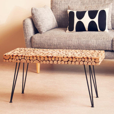 Lacuna Coffee Table | Fir Wood Mosaic Disc Coffee Table