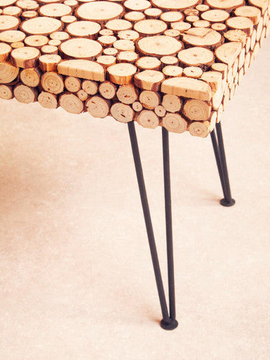 Lacuna Coffee Table | Fir Wood Mosaic Disc Coffee Table