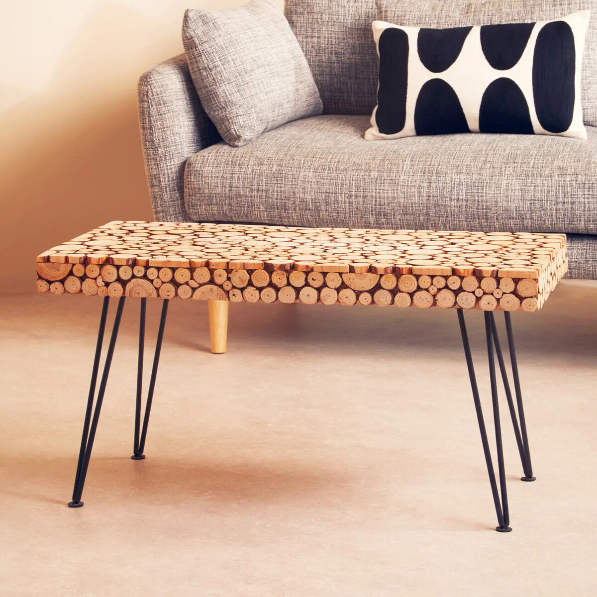 Lacuna Coffee Table | Fir Wood Mosaic Disc Coffee Table