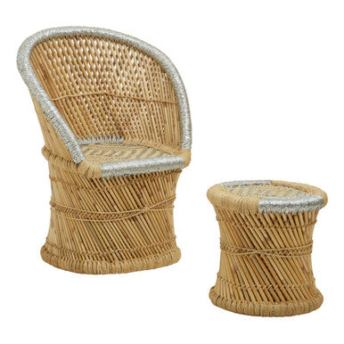 Rowan Chair & Stool Set | Natural and Grey Bamboo Chair and Stool Set