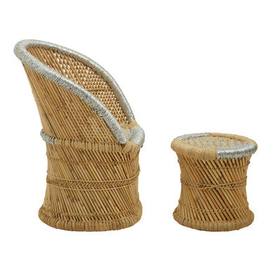 Rowan Chair & Stool Set | Natural and Grey Bamboo Chair and Stool Set