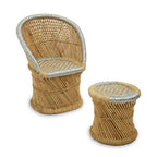 Rowan Chair & Stool Set | Natural and Grey Bamboo Chair and Stool Set