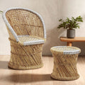 Rowan Chair & Stool Set | Natural and Grey Bamboo Chair and Stool Set
