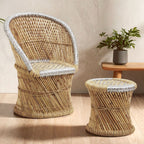 Rowan Chair & Stool Set | Natural and Grey Bamboo Chair and Stool Set