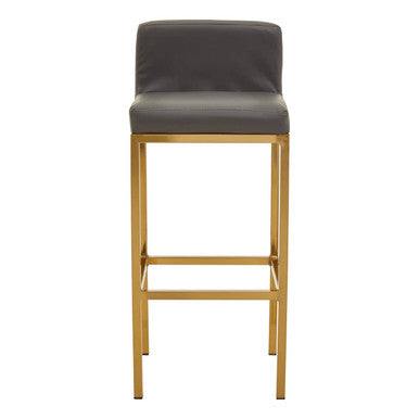 Baina Bar Chair | Dark Grey Leather Effect Bar Chair with Gold Finish Base