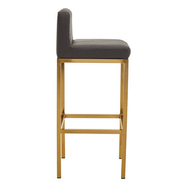 Baina Bar Chair | Dark Grey Leather Effect Bar Chair with Gold Finish Base