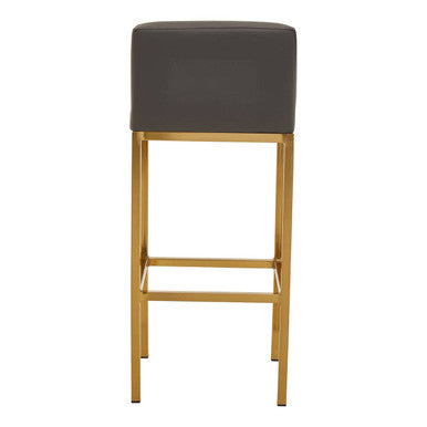 Baina Bar Chair | Dark Grey Leather Effect Bar Chair with Gold Finish Base