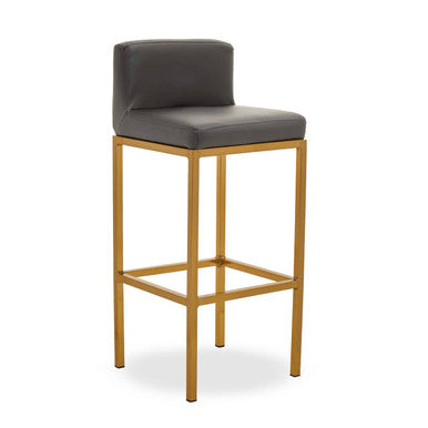Baina Bar Chair | Dark Grey Leather Effect Bar Chair with Gold Finish Base