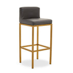 Baina Bar Chair | Dark Grey Leather Effect Bar Chair with Gold Finish Base