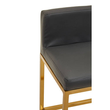 Baina Bar Chair | Dark Grey Leather Effect Bar Chair with Gold Finish Base