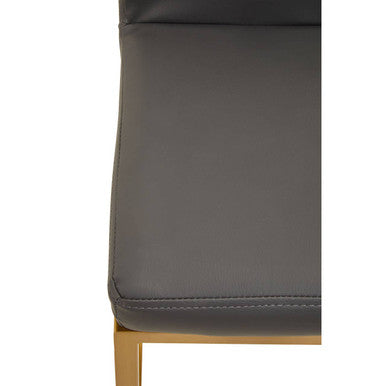 Baina Bar Chair | Dark Grey Leather Effect Bar Chair with Gold Finish Base