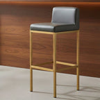 Baina Bar Chair | Dark Grey Leather Effect Bar Chair with Gold Finish Base