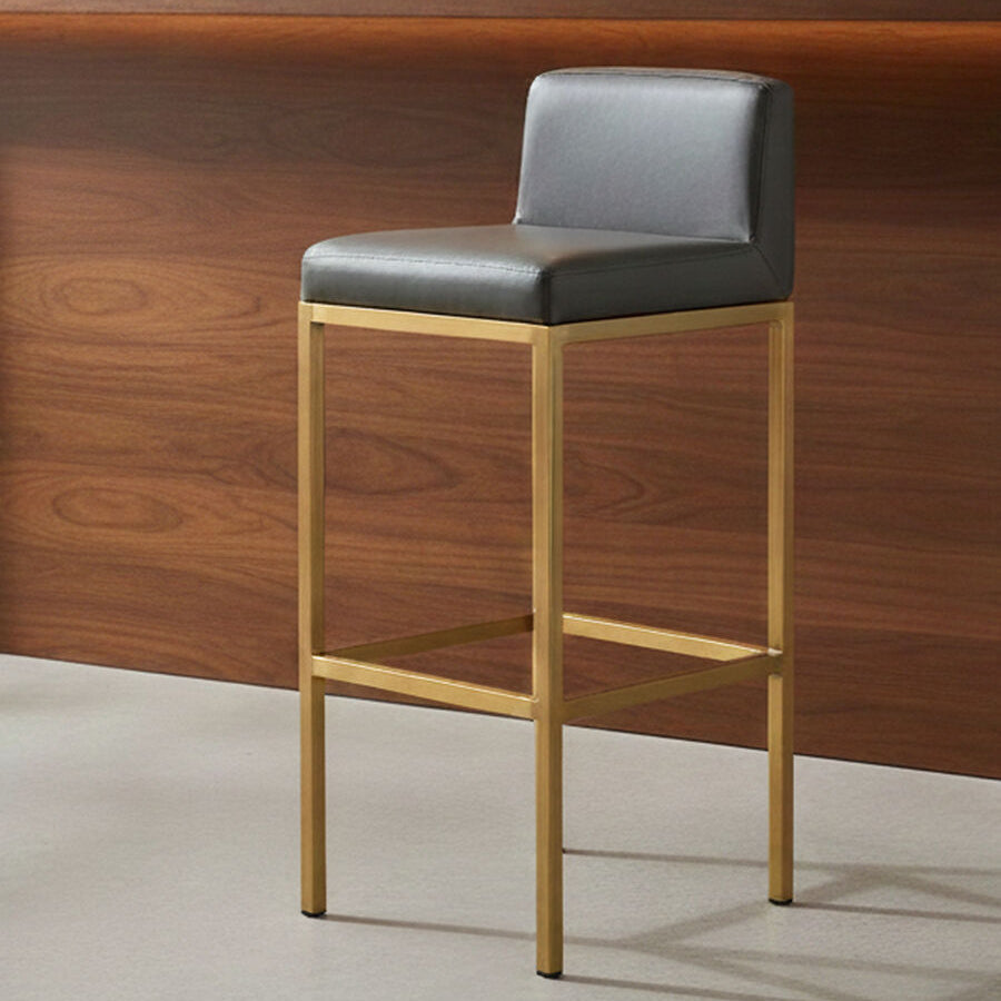 Baina Bar Chair | Dark Grey Leather Effect Bar Chair with Gold Finish Base