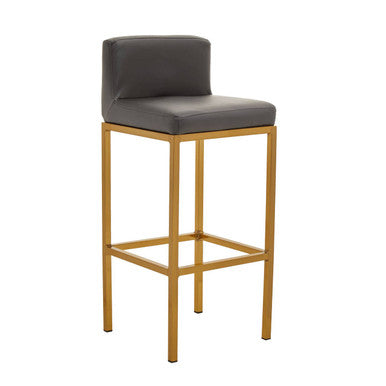 Baina Bar Chair | Dark Grey Leather Effect Bar Chair with Gold Finish Base