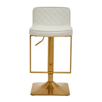 Baina Bar Chair | White Leather Effect Adjustable Bar Chair with Gold Square Base