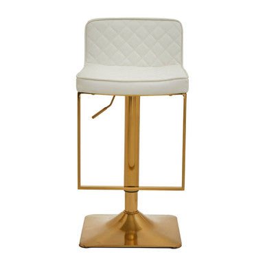 Baina Bar Chair | White Leather Effect Adjustable Bar Chair with Gold Square Base