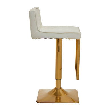 Baina Bar Chair | White Leather Effect Adjustable Bar Chair with Gold Square Base