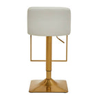 Baina Bar Chair | White Leather Effect Adjustable Bar Chair with Gold Square Base