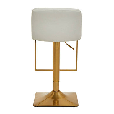 Baina Bar Chair | White Leather Effect Adjustable Bar Chair with Gold Square Base