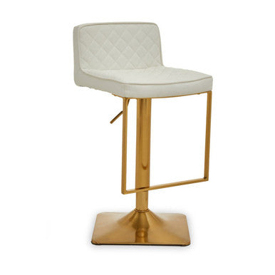Baina Bar Chair | White Leather Effect Adjustable Bar Chair with Gold Square Base