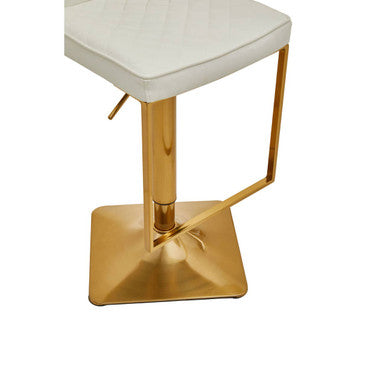 Baina Bar Chair | White Leather Effect Adjustable Bar Chair with Gold Square Base