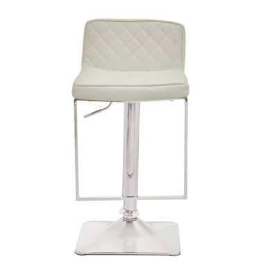 Baina Bar Chair | White Leather Effect Adjustable Bar Chair with Chrome Square Base