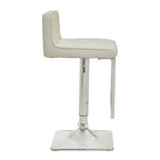 Baina Bar Chair | White Leather Effect Adjustable Bar Chair with Chrome Square Base