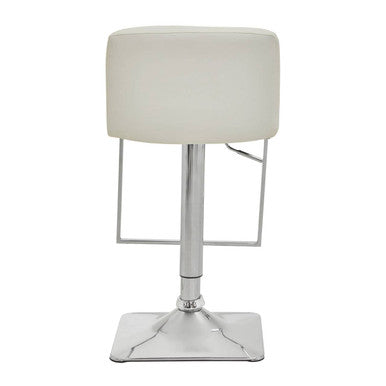 Baina Bar Chair | White Leather Effect Adjustable Bar Chair with Chrome Square Base