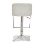 Baina Bar Chair | White Leather Effect Adjustable Bar Chair with Chrome Square Base