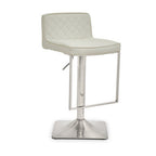 Baina Bar Chair | White Leather Effect Adjustable Bar Chair with Chrome Square Base