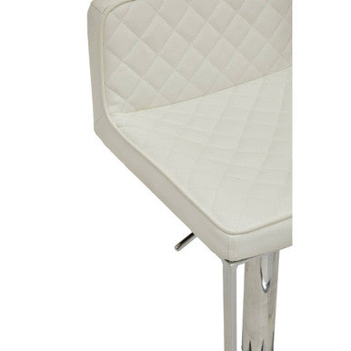 Baina Bar Chair | White Leather Effect Adjustable Bar Chair with Chrome Square Base