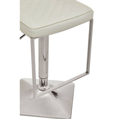 Baina Bar Chair | White Leather Effect Adjustable Bar Chair with Chrome Square Base