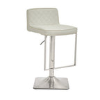 Baina Bar Chair | White Leather Effect Adjustable Bar Chair with Chrome Square Base